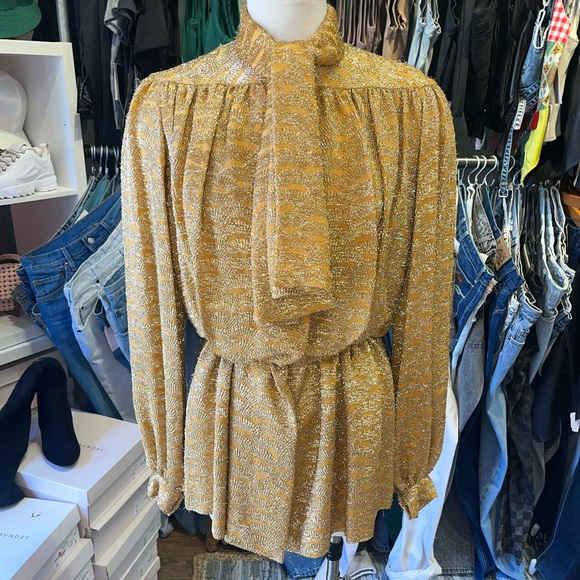 Vintage 70s lamé ascot Disco Party Top - Picture 1 of 4